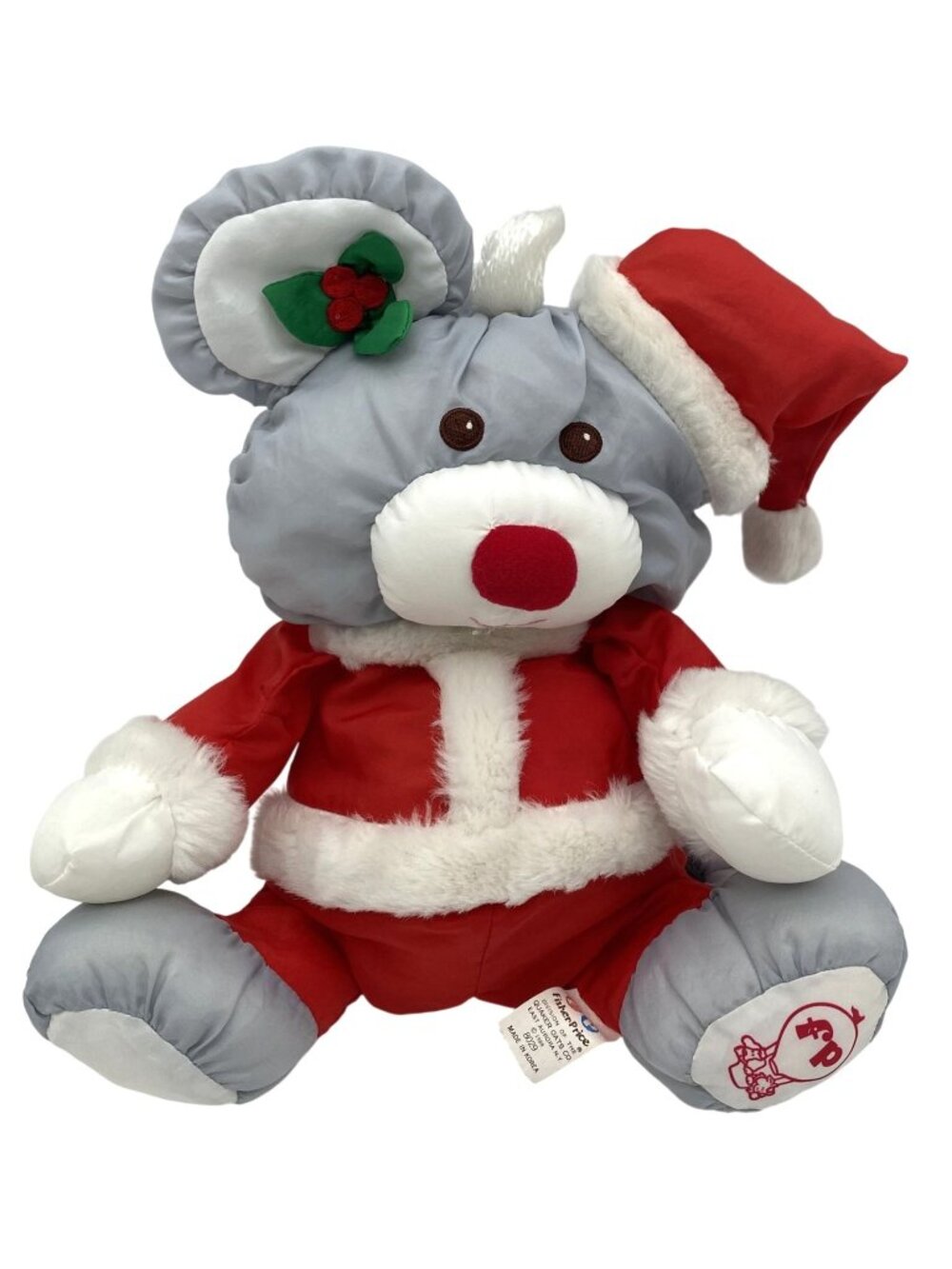 Fisher-Price Puffalump Vintage Gray Santa Mouse Plush Stuffed Animal 1988